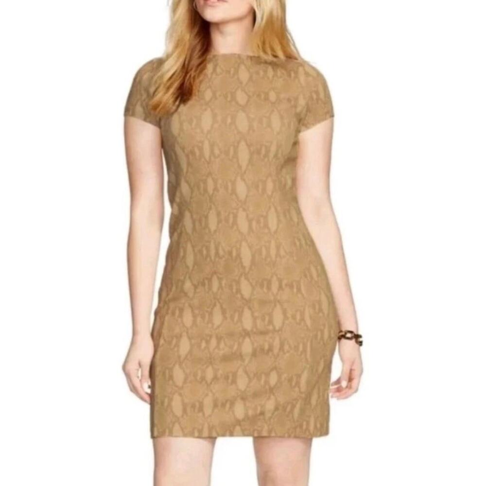 NWT $145 Lauren Ralph Lauren Contessa Snake Print Sheath Dress 1X Tan w/Jewelry